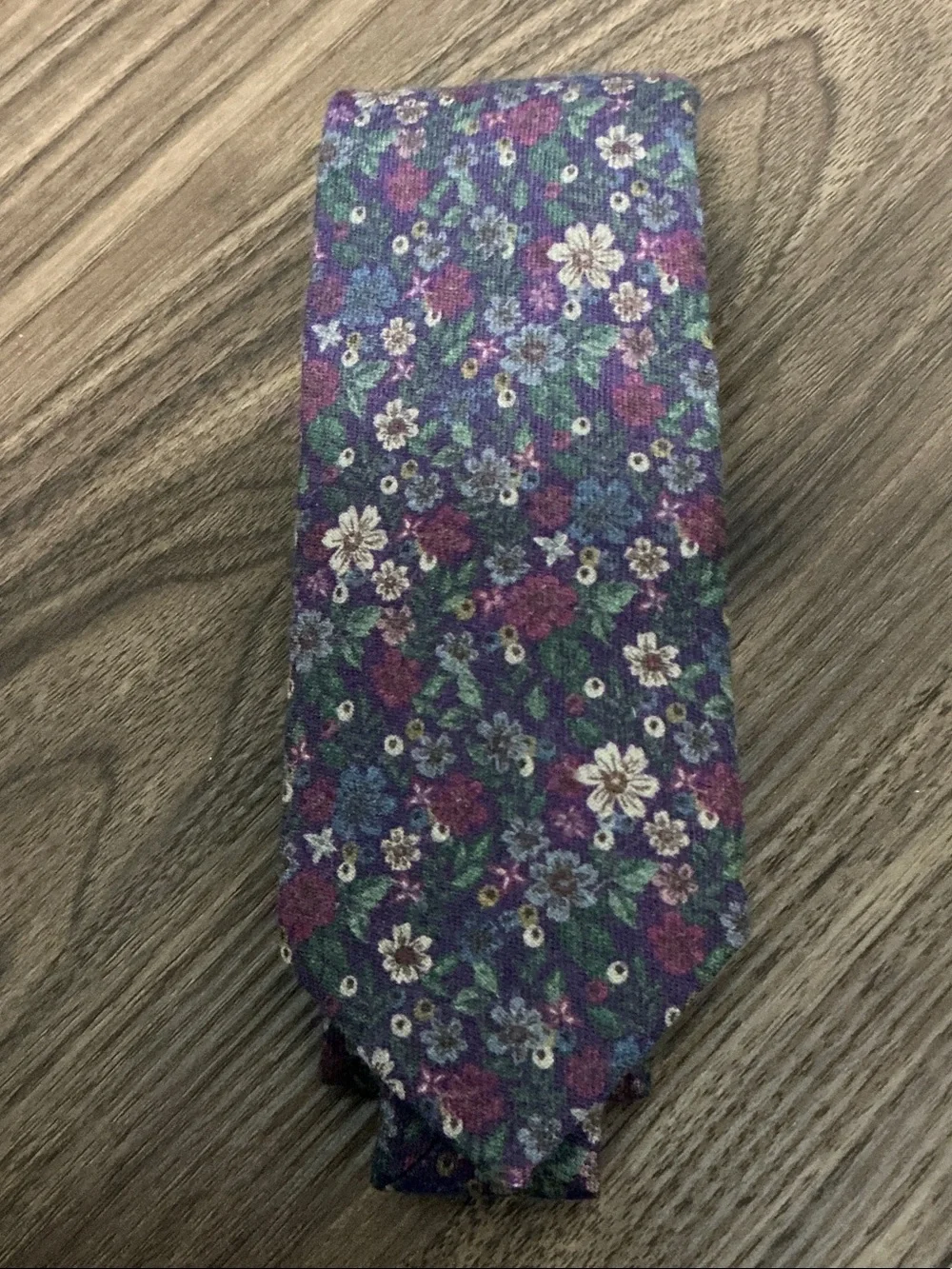 J. Crew Purple Floral Tie with Green Accents